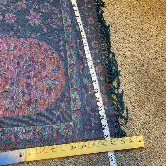 Pashmina Scarf Wrap 100% Pashmina Floral Paisley Print Tacles Women Sz W34”xL67” - Picture 2 of 5